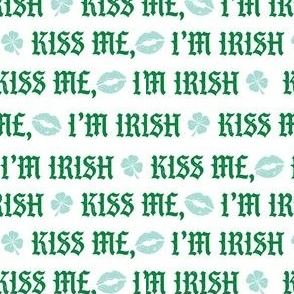 kiss me irish fabric - st patricks day fabric, spring fabric, irish fabric, st pattys fabric, green fabric, clover fabric - white an d mint