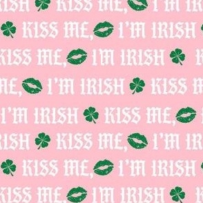 kiss me irish fabric - st patricks day fabric, spring fabric, irish fabric, st pattys fabric, green fabric, clover fabric - pink