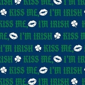 kiss me irish fabric - st patricks day fabric, spring fabric, irish fabric, st pattys fabric, green fabric, clover fabric - navy and white