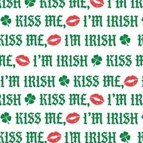 kiss me irish fabric - st patricks day fabric, spring fabric, irish fabric, st pattys fabric, green fabric, clover fabric - red and green