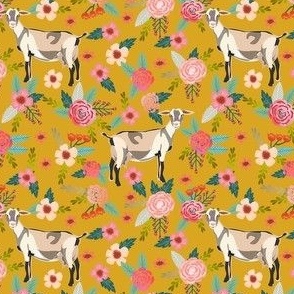 alpine goat fabric - alpine goat wallpaper, alpine goat, alpine goat floral, goat fabric, farm fabric, farm animals - yellow