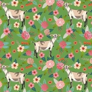 alpine goat fabric - alpine goat wallpaper, alpine goat, alpine goat floral, goat fabric, farm fabric, farm animals - green