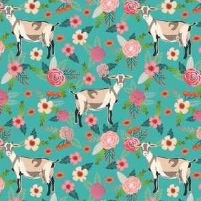 alpine goat fabric - alpine goat wallpaper, alpine goat, alpine goat floral, goat fabric, farm fabric, farm animals - turquoise