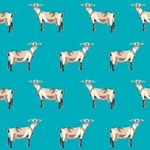 alpine goat fabric - alpine goat wallpaper, alpine goat, alpine goat floral, goat fabric, farm fabric, farm animals - teal
