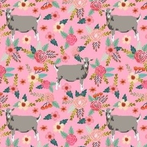 toggenburg floral goat fabric - goat floral fabric, goat wallpaper, goat florals, goat design - pink