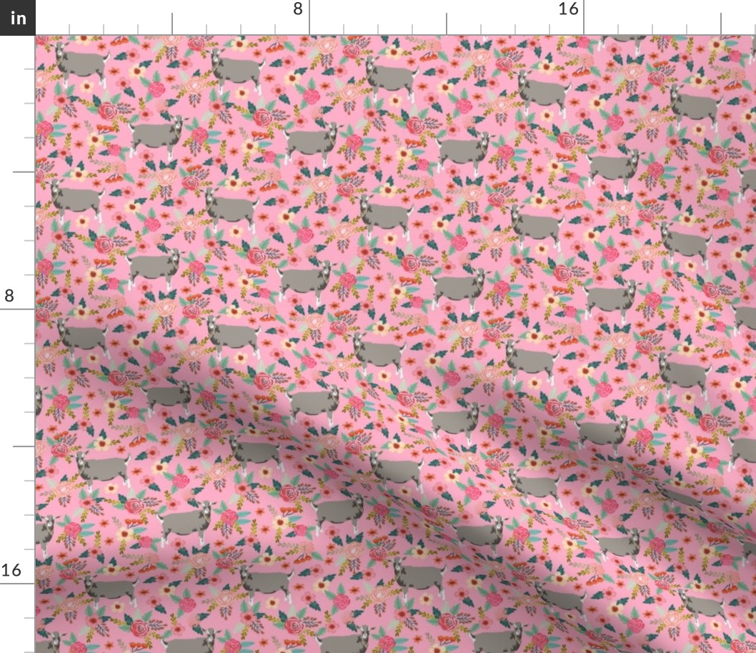toggenburg floral goat fabric - goat floral fabric, goat wallpaper, goat florals, goat design - pink