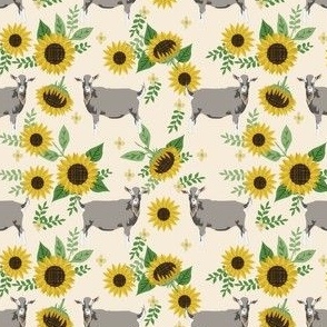 toggenburg sunflower fabric - toggenburg goat, goat fabric, goat floral, goat sunflowers, goat design - cream