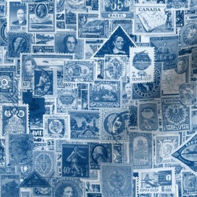 Classic Blue postage stamp collage