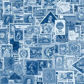 Classic Blue postage stamp collage