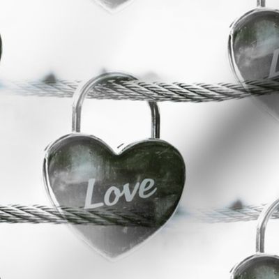 Black and white Heart padlock - Coeur cadenas noir et blanc