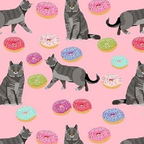 british shorthair cat donuts fabric - cat donuts, cat fabric, cat food fabric, donuts fabric - pink