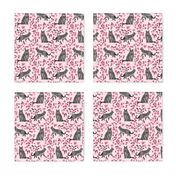 british shorthair cat fabric - cherry blossom, cat floral fabric, cat florals, cat design -pink