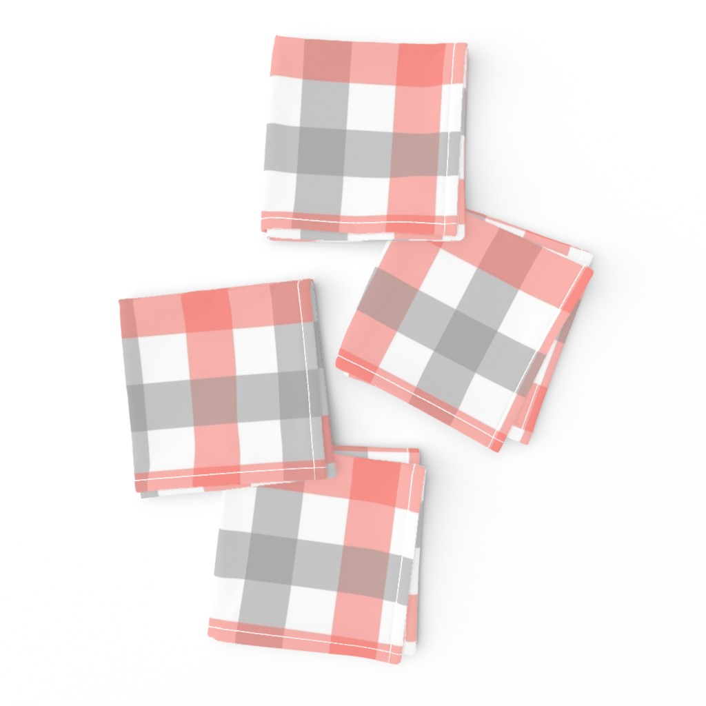 Gingham - Grey and Coral