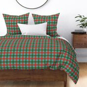 Gingham - Retro Christmas Green and Red on Blue