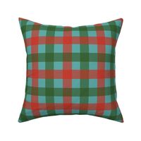 Gingham - Retro Christmas Green and Red on Blue