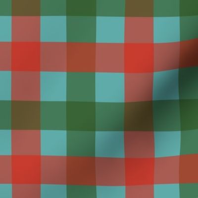 Gingham - Retro Christmas Green and Red on Blue