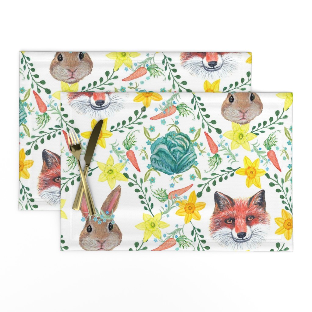  Easter rabbit and fox with daffodils