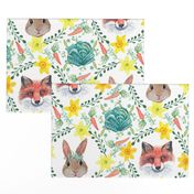  Easter rabbit and fox with daffodils