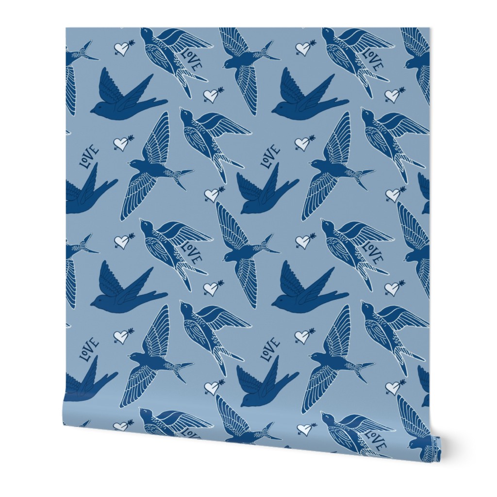 Blue birds,  Swallows /  blue limited palette