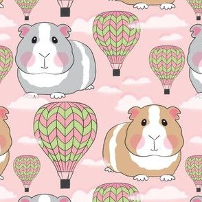 guinea pigs with pink and green hot air balloons