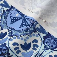 Folk Carousel  - Windmill/flowers-In classic shades of blue 