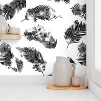 LARGE watercolour palm leaf silhouette - black and white