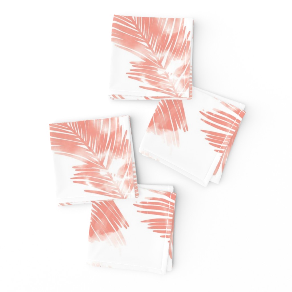 LARGE watercolour palm leaf silhouette - coral and white