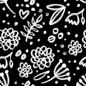 Black and white painterly simply flowers