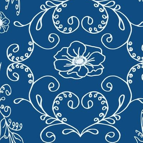 Lily of Valley Swirls Lg with Anemone on Classic Blue