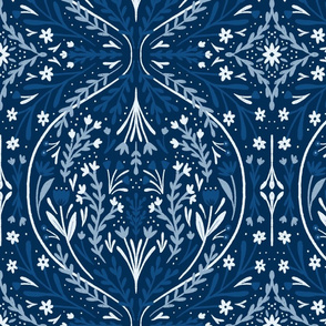 Blue folk art damask