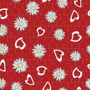 Daisies and Hearts on Red