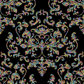 Damask Variations Hippie Love on Black