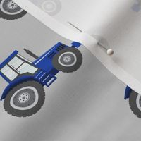 blue tractors on grey - farm fabrics - LAD20