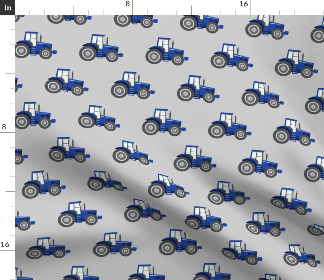 blue tractors on grey - farm fabrics - LAD20