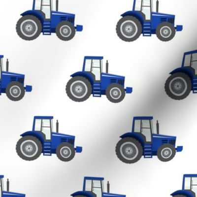 blue tractors on white - farm fabrics - LAD20