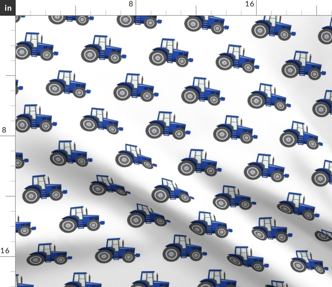 blue tractors on white - farm fabrics - LAD20