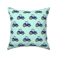 blue tractors on mint - farm fabrics - LAD20