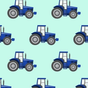 blue tractors on mint - farm fabrics - LAD20