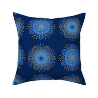 Classic Blue Flowers - Navy Orange - Design 9579604 - Faux Quilt