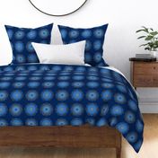 Classic Blue Flowers - Navy Orange - Design 9579604 - Faux Quilt