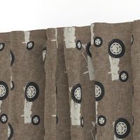 tractors on brown linen - farm life - farm patchwork fabric - browns coordinate (90) C20BS