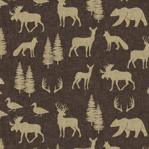 woodland animals with trees C20 (brown)