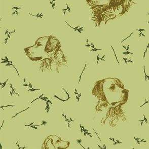 Golden Retriever Toile in Ivy and Gold