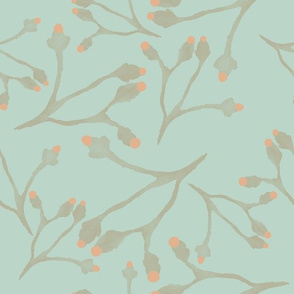 peach berries on dusty mint