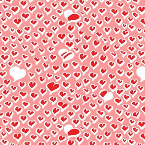 Field of Hearts in White and Red on Peach Background