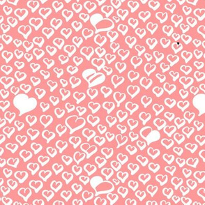 Field of Hearts in White on Peach Background