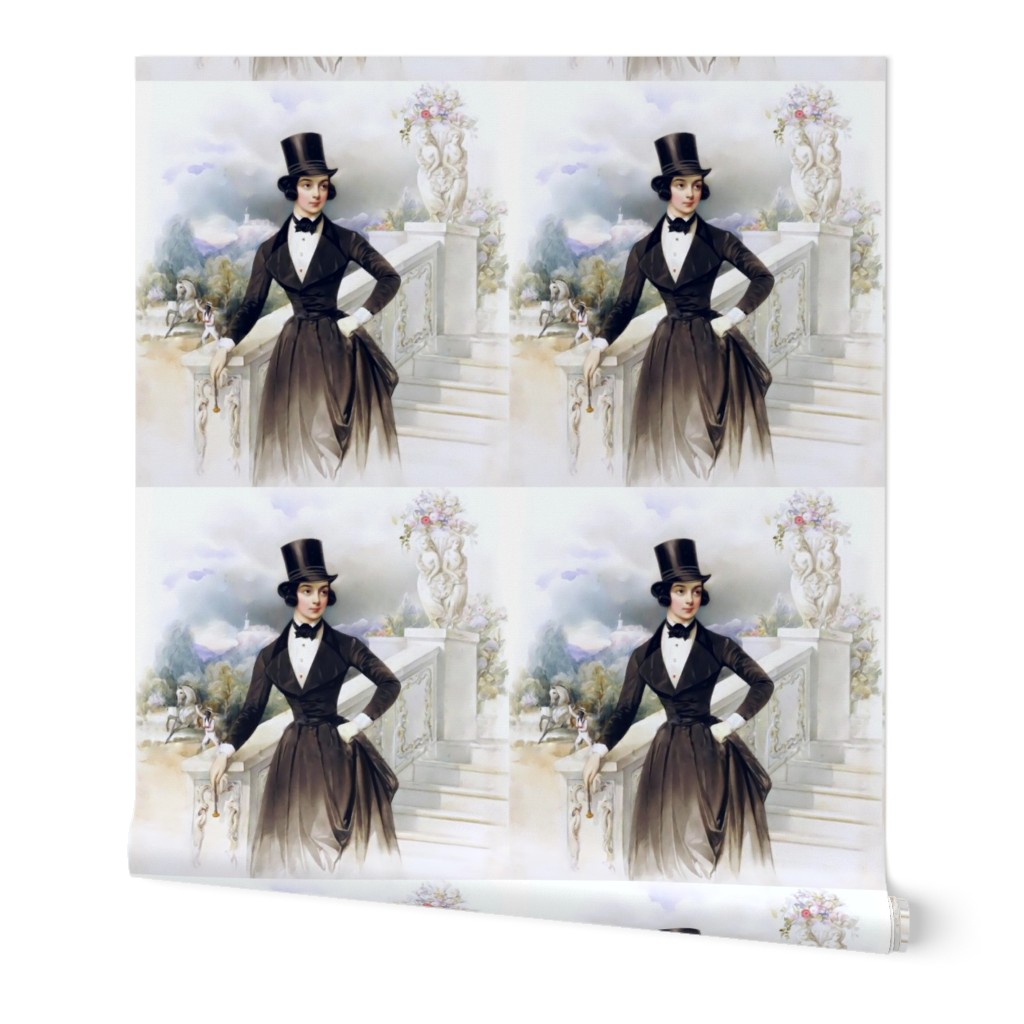 horses Victorian Riding habit  horseback riding black jacket top hat equestrian horsewoman rider beautiful lady woman androgynous gardens sky clouds mountains bow tie shirt portrait vintage shabby chic antique  elegant gothic lolita egl 18th century neocl