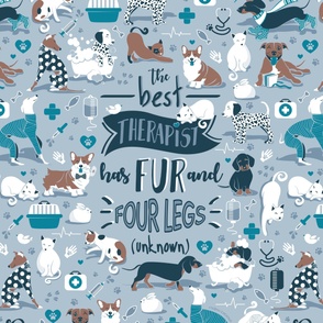 2 yards blanket scale // The best therapist has fur and four legs cats and dogs quote // pastel blue background teal details // NOT REPEATED