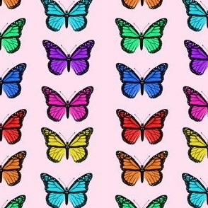 rainbow butterflies fabric - purple, pink, blue butterflies, butterfly fabric, rainbows and butterflies fabric - light pink