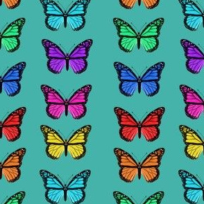 rainbow butterflies fabric - purple, pink, blue butterflies, butterfly fabric, rainbows and butterflies fabric - teal